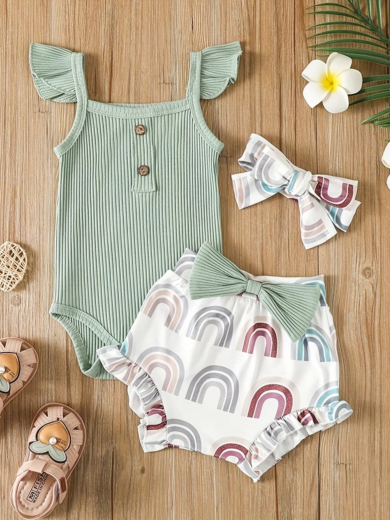 Summer Newborn Baby Girl Clothes Set Sleeveless Bodysuit Printed Shorts 3pcs Clothing Suit Baby Girl Clothes