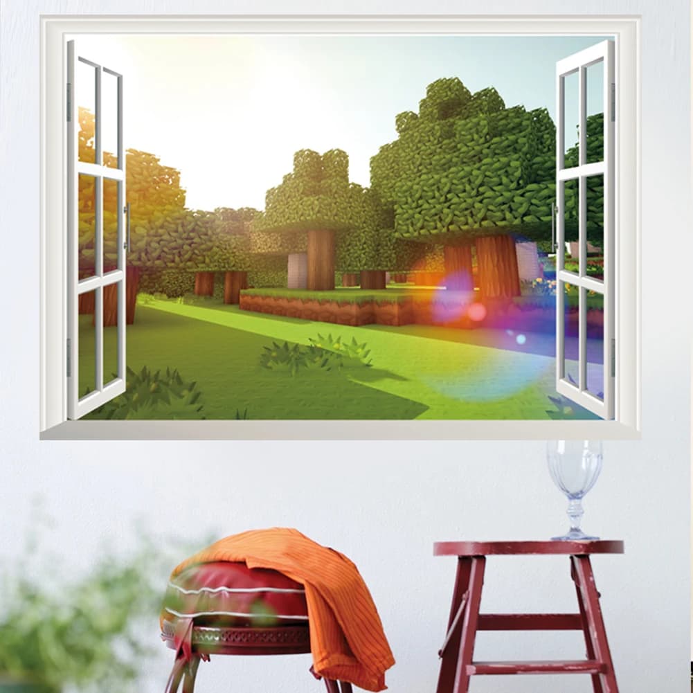 Cartoon steve Anime Game 3D windows Wall Stickers Pixel World Home Decor Game Peripheral Posters Sandbox Games