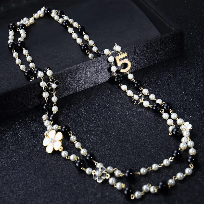 long pendants layered Camellia pearl necklace collares de moda flower party jewelry