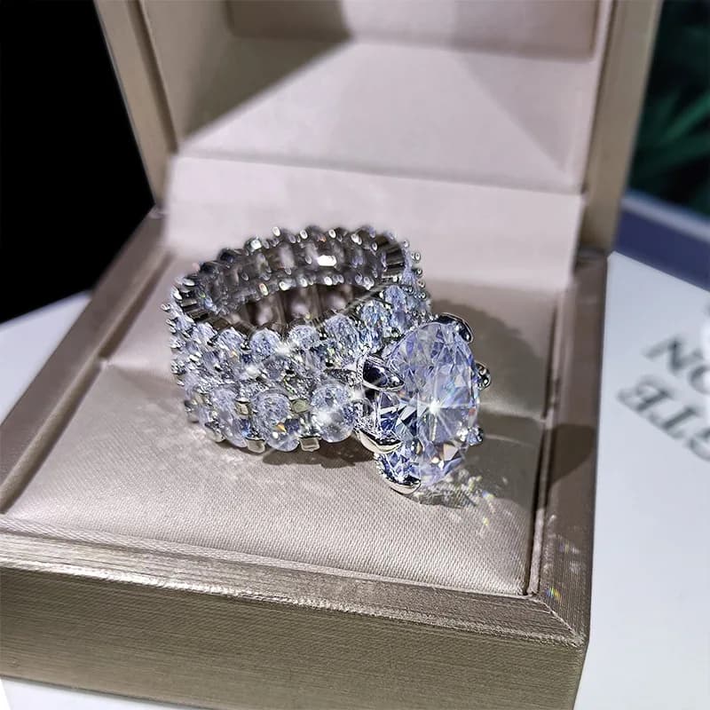 NEW Elegant Zircon Ring Set S925 Silver Color Engagement Wedding Jewelry For Women 2021 Fashion Crystal Gift Wholesale