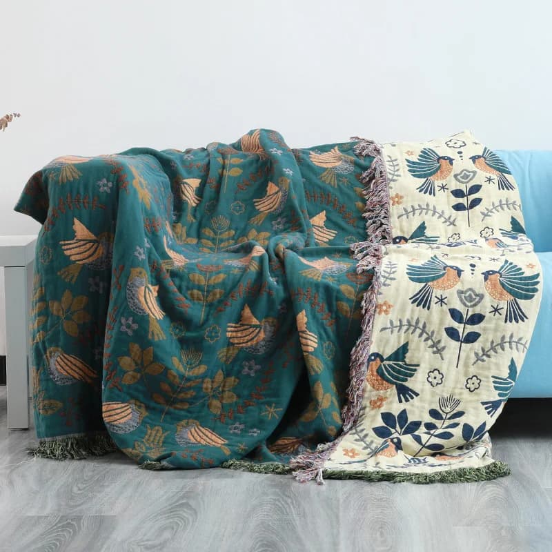 Fashion Cotton Throw Blanket Cover Boho Style Flowers Birds Embroidery Warm Bedspread for Sofa Bed Decorative Plaid Blankets