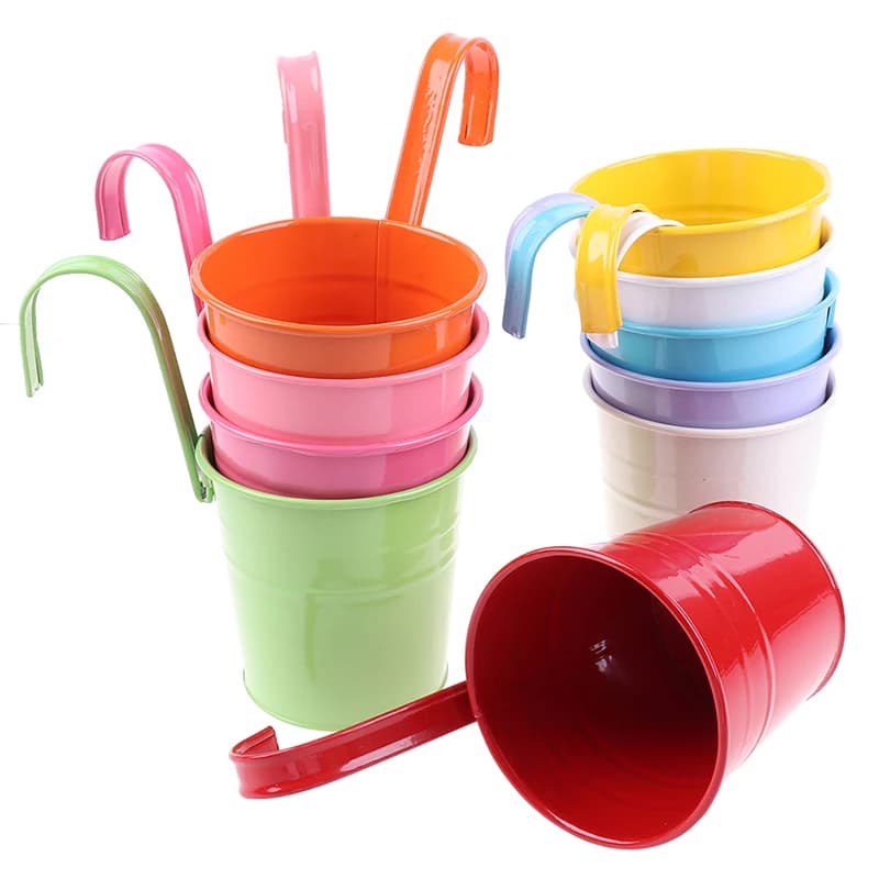 1 Pc Garden Flower Pots Wall Hanging Bucket  For Balcony Plants Pots Hanging Iron Flower Containers 15.5cm x 10cm x 8cm