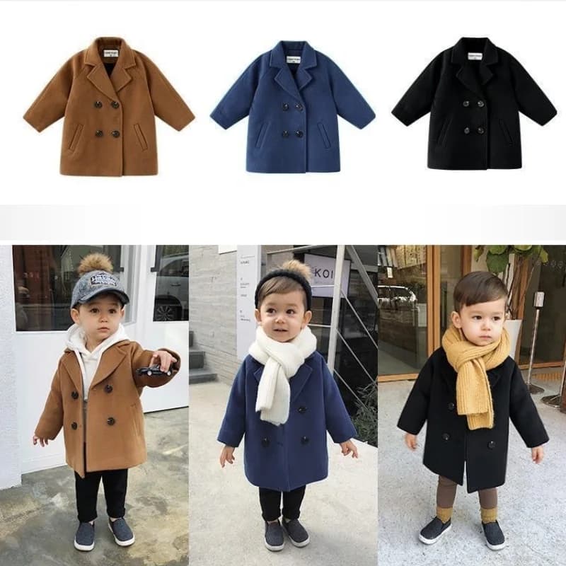 2-7Years Infant Kids Baby Boys Outerwear Coats Solid Wool Blends Spring Autumn Jacket Long Sleeve Fashion Children Clothing