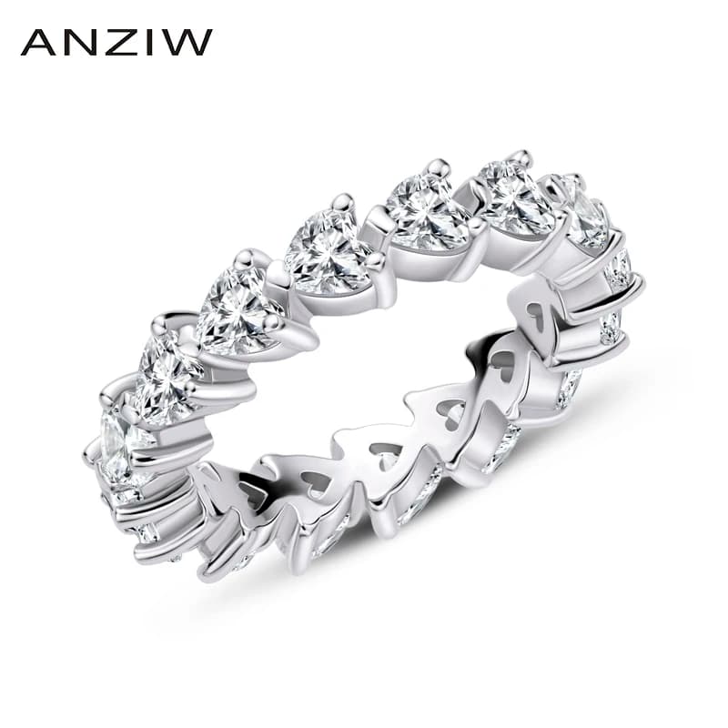 925 Sterling Silver Wedding Engagement Full Enternity Rings Anniversary Heart Cut Ring Silver Women Bridal Ring Jewelry