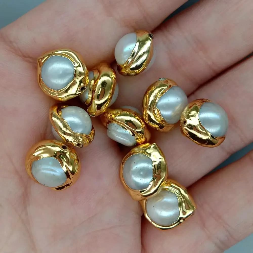10 pcs Gold Plated Natural White Pearl Beads Gemstone Charm Jewelry DIY Making