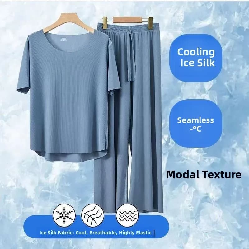 Girls Ice Silk Sleepwear Set Ladies Summer Short Sleeve Casual Home Clothes Breathable Comfortable Polyester Fiber round Neck...