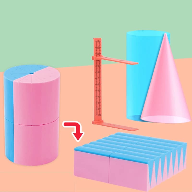 Math Geometry Kit - 3D Cylinder&Cone Volume Demonstrator,Surface Area Calculating Model with Measuring Tools,Hands-On Education