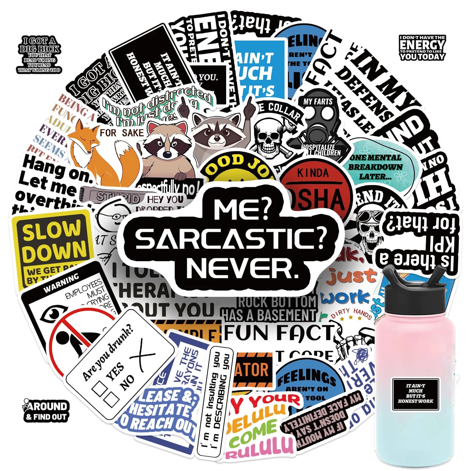 50PCS Funny Stickers for Adults PVC Cartoon Decals for Scrapbooking Laptops Water Bottles Cars Glass Surface Compatible