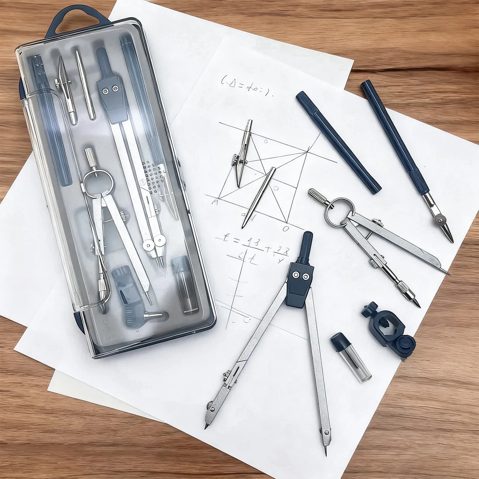 8PCS Professional Geometry Set Metal Compass, Geometry Precision Tool Set with Shattered Storage Box, Drawing Tools and Drawing