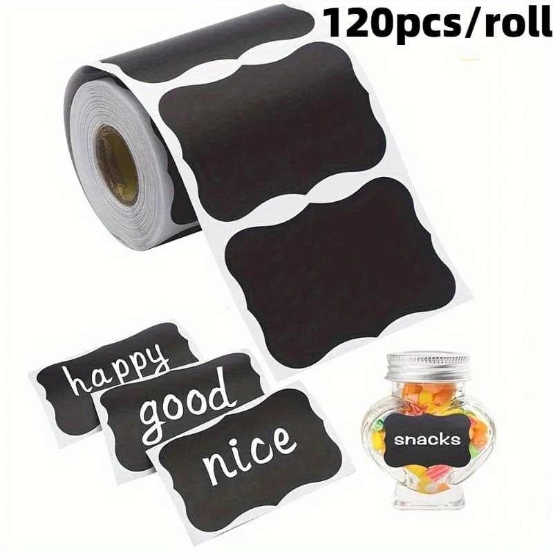 120pcs/roll Black Labels,Along with1 Liquid Chalk Pens,Perfect for Decorating Parties,Organizing Your Home, Kitchen, And Office.