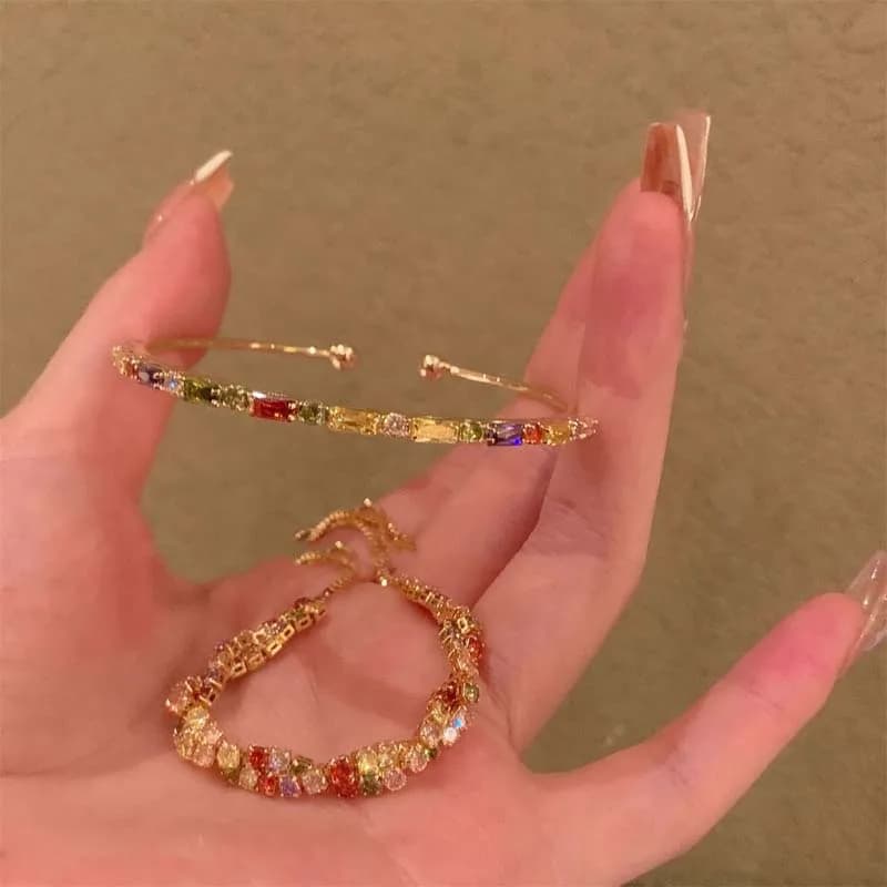 Fashion Colorful Crystal Zircon Bracelet for Women Luxury Adjustable Opening Bracelet Bangle Wedding Charm Jewelry Gifts