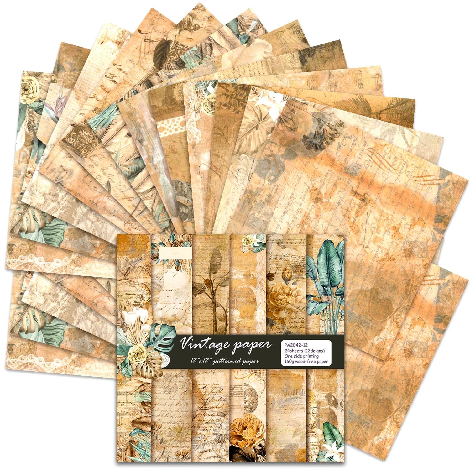 24 Sheets  30x30 cm Craft Scrapbooking Paper Pad Watercolored Single-Side Printing Junk Journal Cardstock Supplies for Card