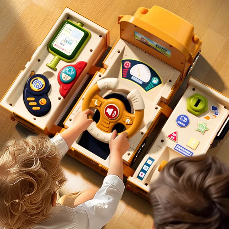 Toddler School Bus Toy with Sound Light Simulation Steering Wheel Driving Music Interactive Sensory Early Education Kid Toy Gift