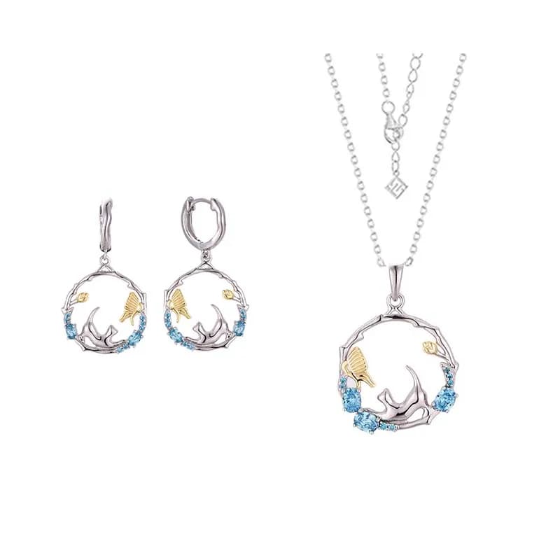 Fine Jewelry Women Cat Luxury 925 Silver Necklace Earrings Zirconia Jewelry Set