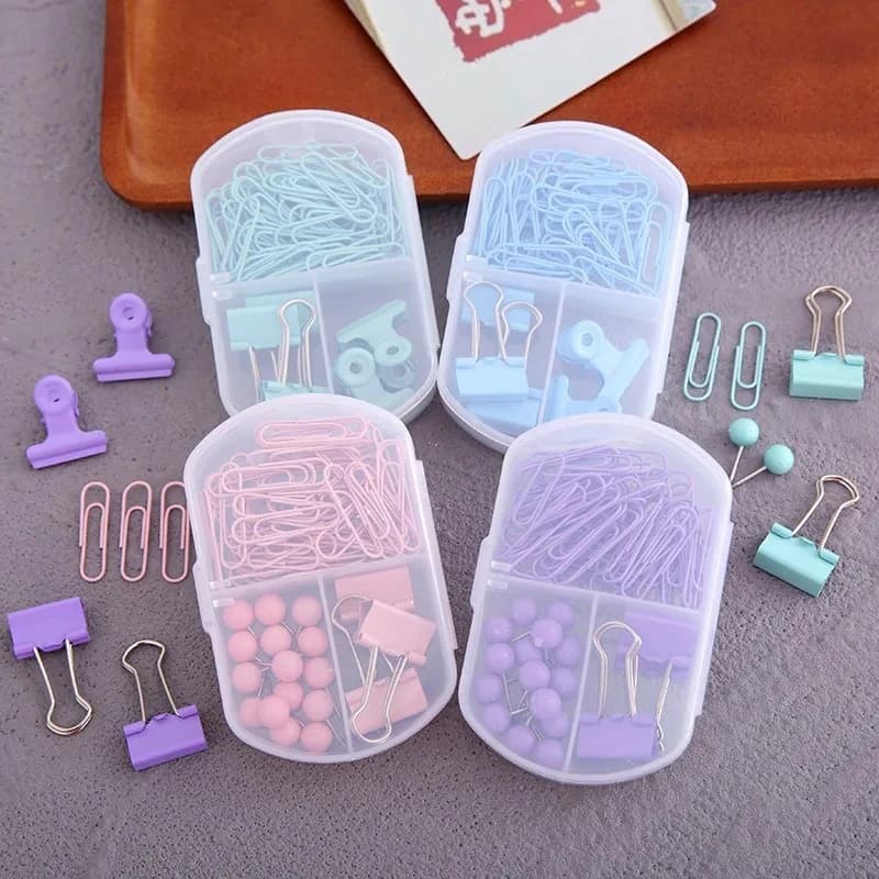 Colorful 3-in-1 Stationery Set - Cute Paper Clips, Binder Clips & Thumb Tacks Combo for School Office Accessories