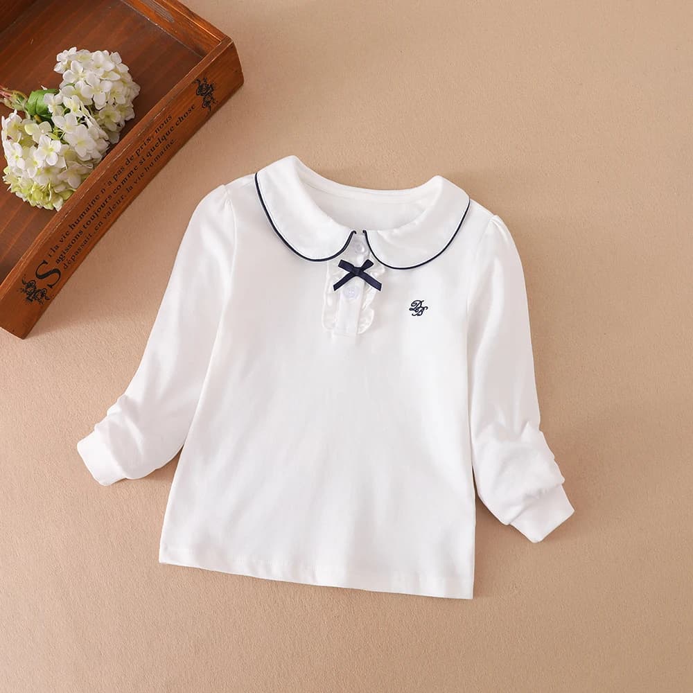 Girls Shirt 2025 New Children's Baby Cute Long-sleeved Top Young Girls Cotton Embroidery Shirt