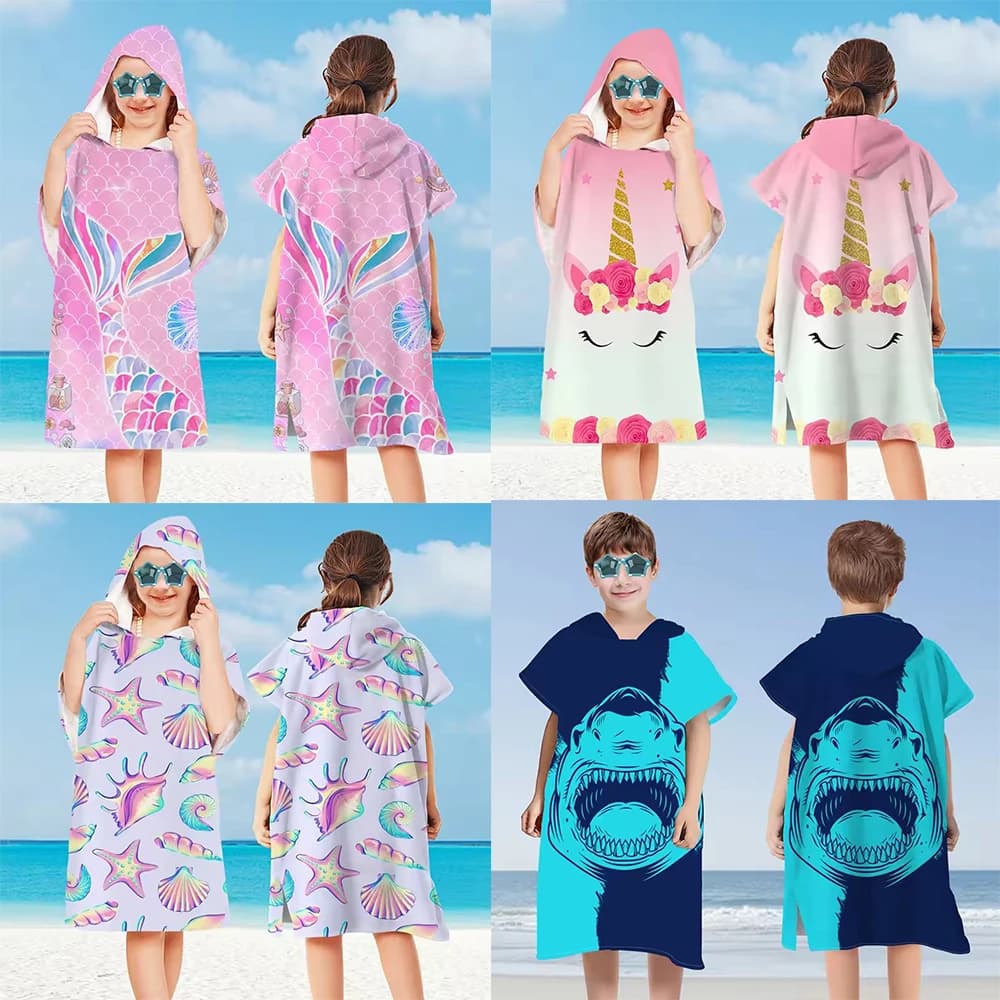 Baby Accessories Cartoon Bath Child Kid Hooded Cloak Bathrobe Towel Beach Towel Baby Children Cartoon Bath Towel Robes