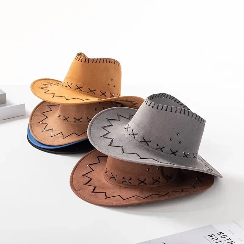 Women Men Fashion Hats Western Cowboy Style Sun Hats Cowgirls Artificial Suede Wide Brim Leisure Woman Accessories Hats Decor
