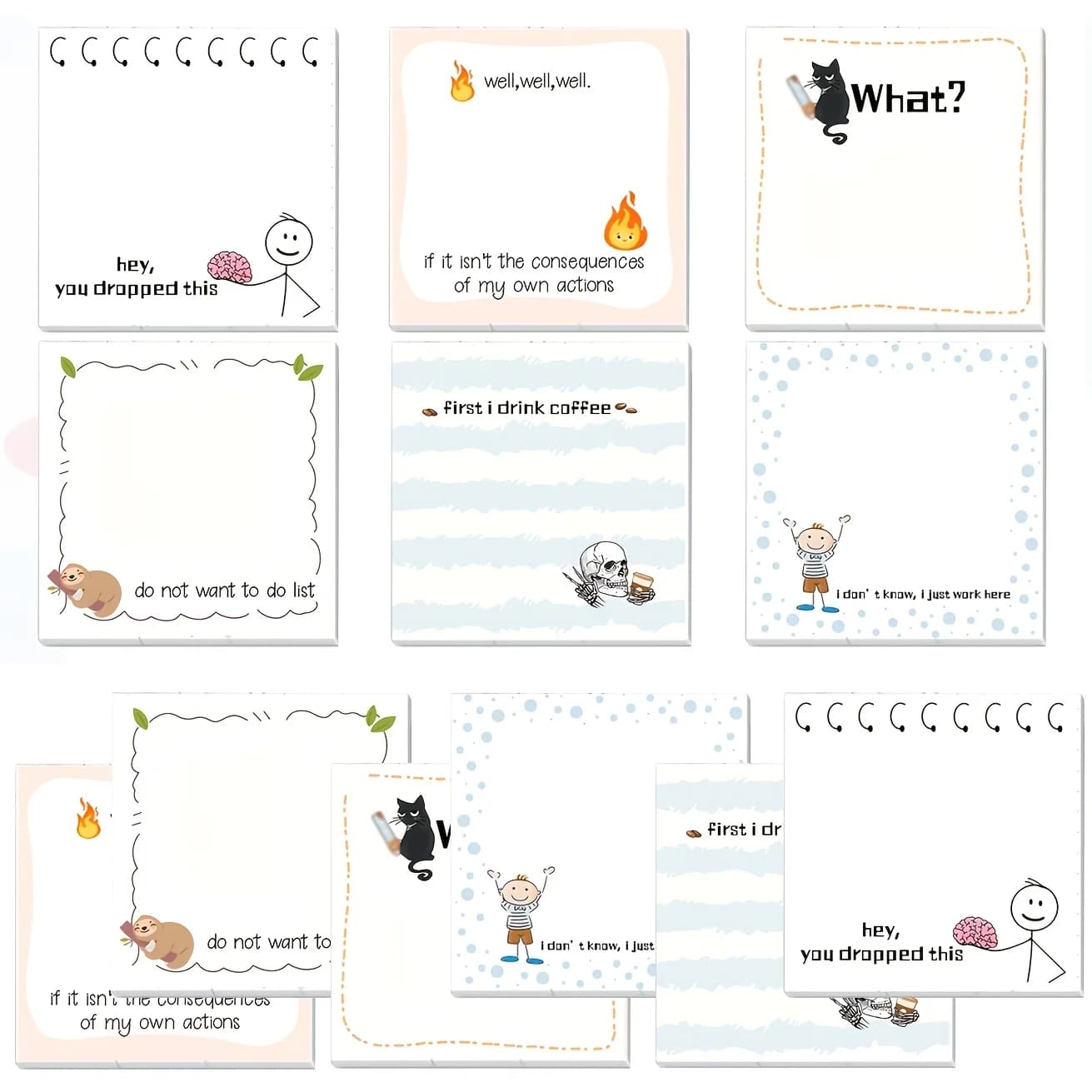 6/12 Pcs Fun Sticky Notes Self-Adhesive For Use As Fun Memos At Work, School, Or Home 180/360 Sheets Of Humorous Sticky Notes