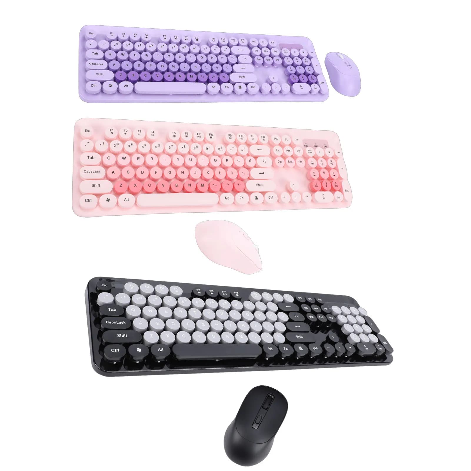 Wireless Keyboard Wireless Cute Keyboard and Mouse 104 Keys Typewriter Retro Round Keycaps Keyboard for PC Laptop Desktop