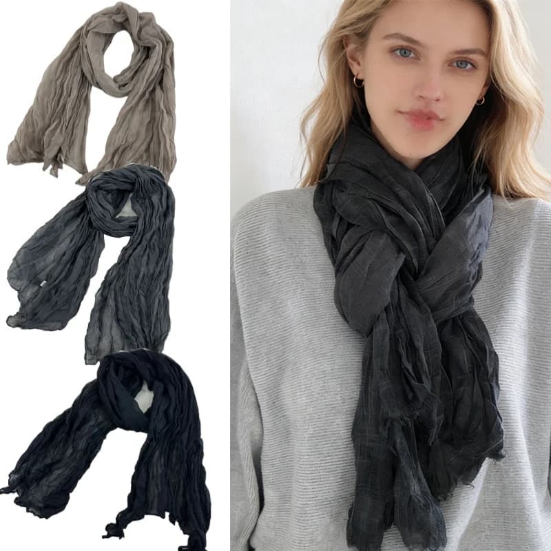 Long Scarves For Women Soft Cotton & Linen Scarf Breathable And Comfortable Shawl For Autumn & Winter 180*70cm Solid Color Wraps
