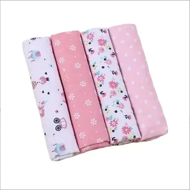 4-Piece Set of Baby Swaddle Blankets with Printed Castle, Princess, and Carriage Designs, Soft Flannel Wrap Blankets for Babies