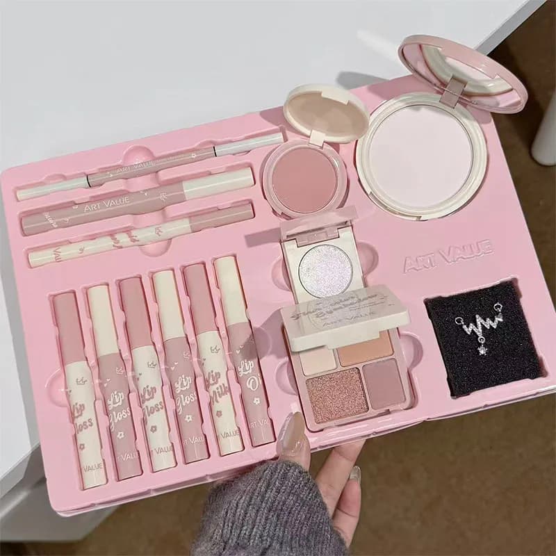 Makeup Set Include 4Lip Glaze,1Lip Oil,1Lip Cream,1Eyeliner,1Mascara,1Eyebrow Pen,1Blush,1Highlighter,1Eyeshadow,1Pressed Powder