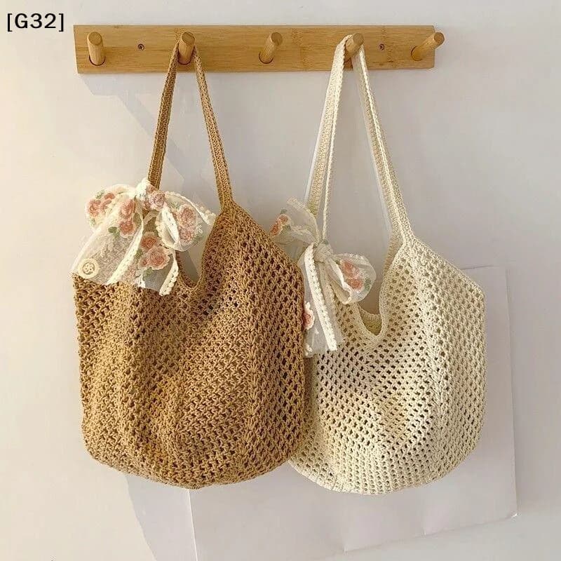 Large Capacity Woven Bag Women's Shoulder Bags Casual Straw Wicker Woven Ladies Handmade Summer Beach Tote Messenger Bag[G32]