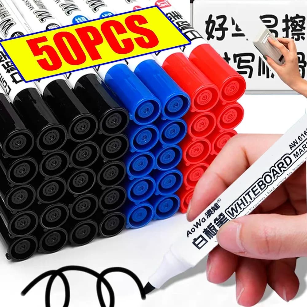 New 50-5pcs Erasable Whiteboard Marker Pen Teaching Chalk Tool Blackboard Marker for Office School Art Stationery Black/Red/Blue