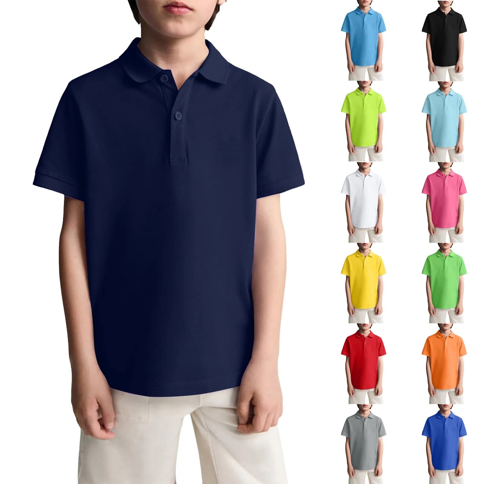 Boys Casual Polo Shirts Short Sleeve Lapel Shirt Short Sleeve Athletic Tee School Uniform Shirts For Kids 6-11y