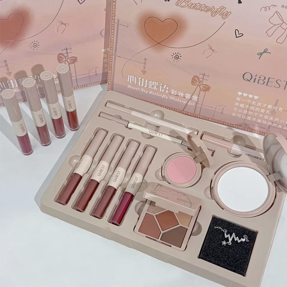 Face Makeup Set Double End Lip Glaze, Pressed Powder,Blush,Eyeshadow, Eyebrow Pen,Eyeliner,Lip Oil Gift Cosmetics