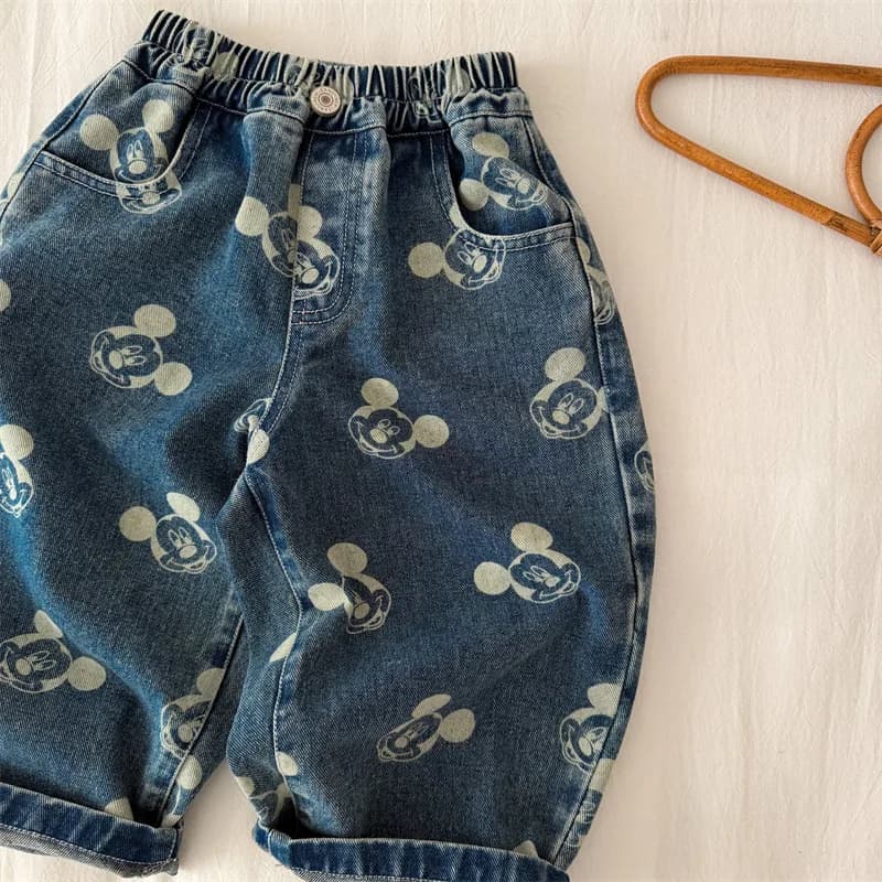 Loose Straight Leg Jeans for Boys Cartoon Print Spring Autumn New Style Korean Version Baby Kids Jeans Soft Denim Natural Waist