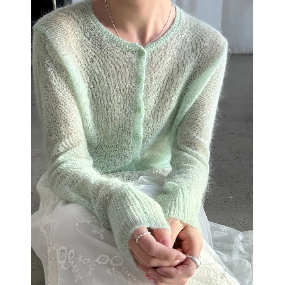 2026 Wool And Mohair Material Women Sweater Hollow Out Design Knitted Thin Cardigans Clothes Tops For Women Soft Sweater