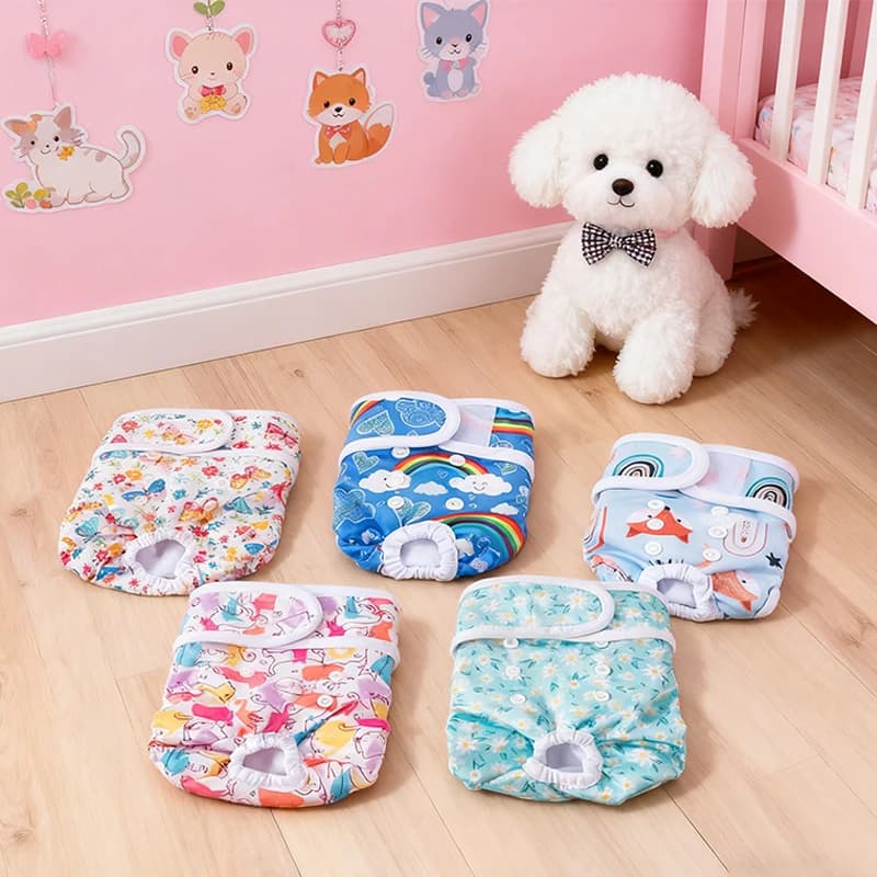 Washable Reusable Dog Diapers for Female Dogs-PUL Waterproof & Breathable,Multi-Layer Absorbent Core,Leak-Proof Tail Hole Design