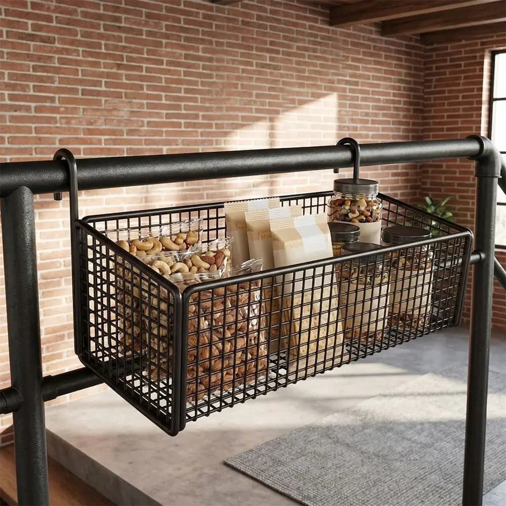 Home Storage Hollow Hanging Storage Rack Iron Holder Bedside Hanging Basket No Drill Large Capacity Space-Saving Shelf Bathroom