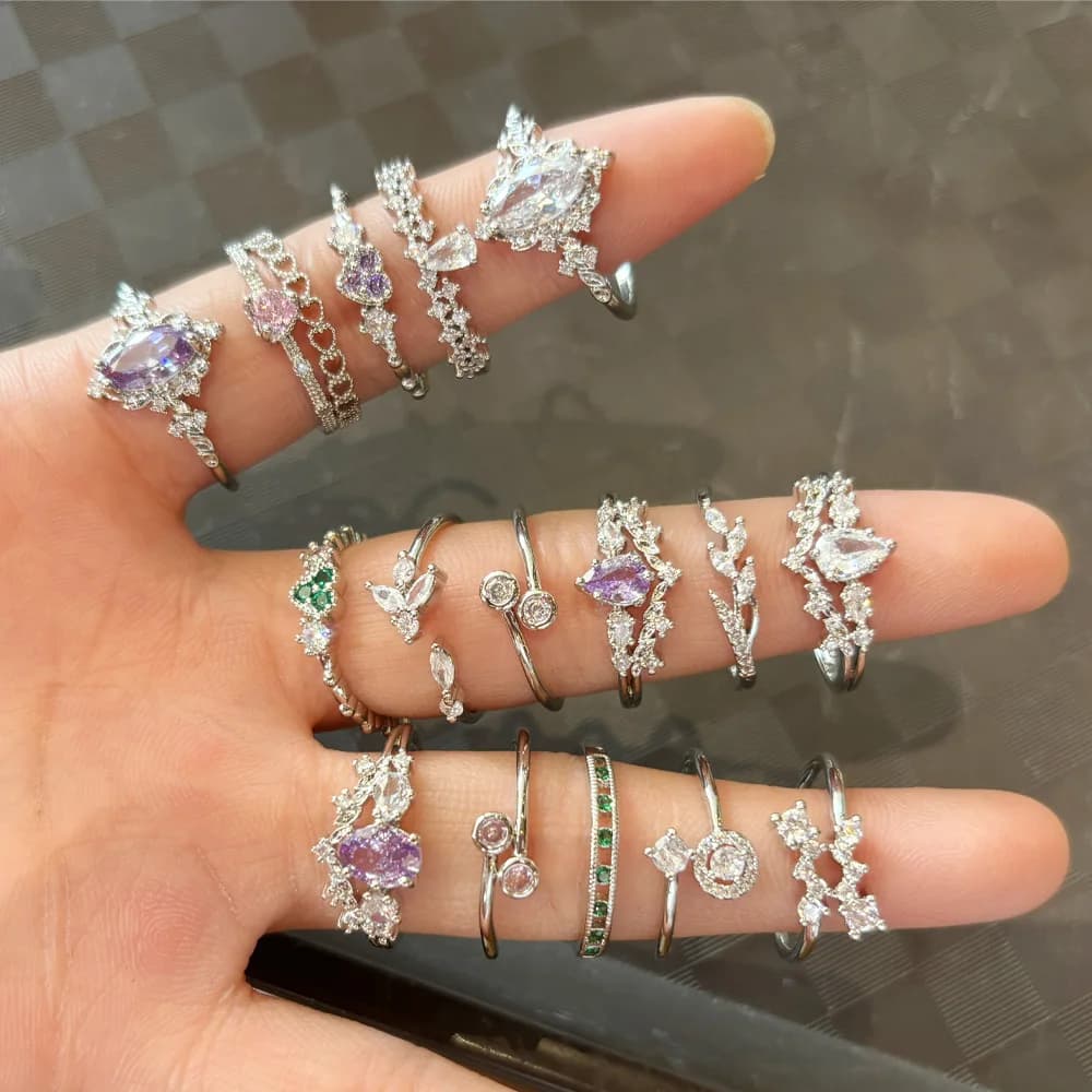 Trendy Elegant Dainty Rings For Women Romantic Women's Ring Shiny Zircon Gold Color Thin Finger Ring Accessories Jewelry