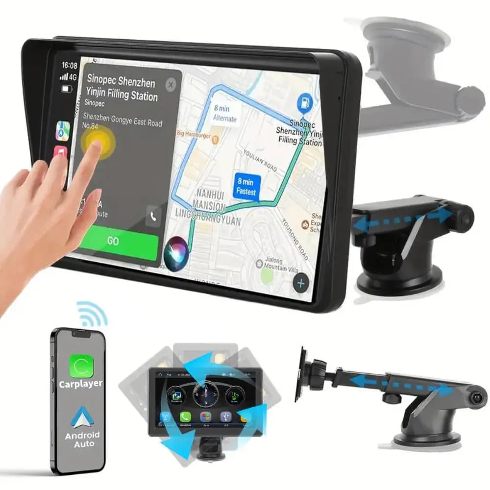 7 Inch Portable CAR MP5 PLAYER with Dash Camera - Touch Screen Multimedia Monitor, Bluetooth, Mirror Link, Android Auto, Univers