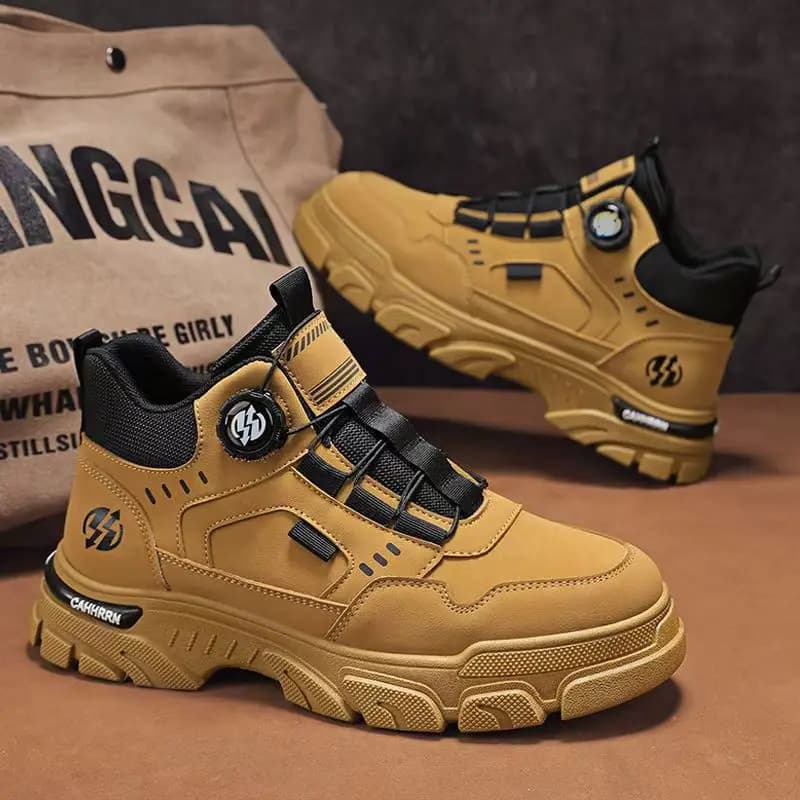 Men's Casual  Boots High-Top Wear-Resistant Sporty Trendy British Style Autumn Winter Anti-Slip Shoes PU Leather