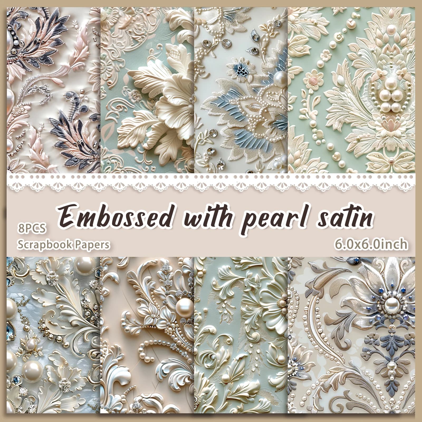 Pressed Surface Plane With Pearl Satin Scrapbook Paper 8Sheets Art Craft Pattern Paper For Scrapbooking Assorted Festive Designs