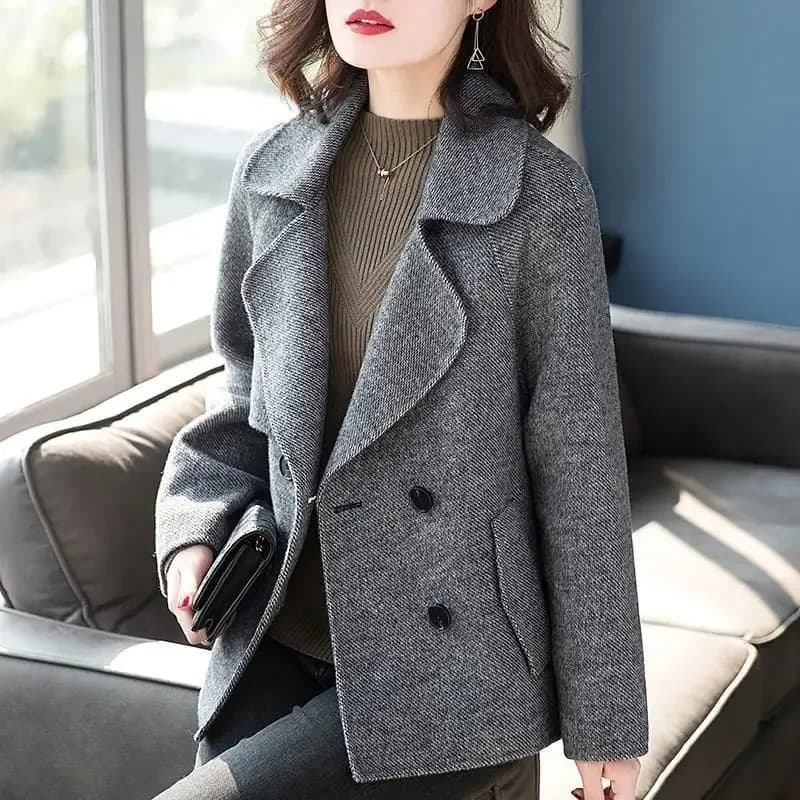 Blazer Wool Blend Coat for Women Half Short Double Breasted Trendy Long Sleeve Mixtures Jacket Woman Cheap Outerwears New In Hot