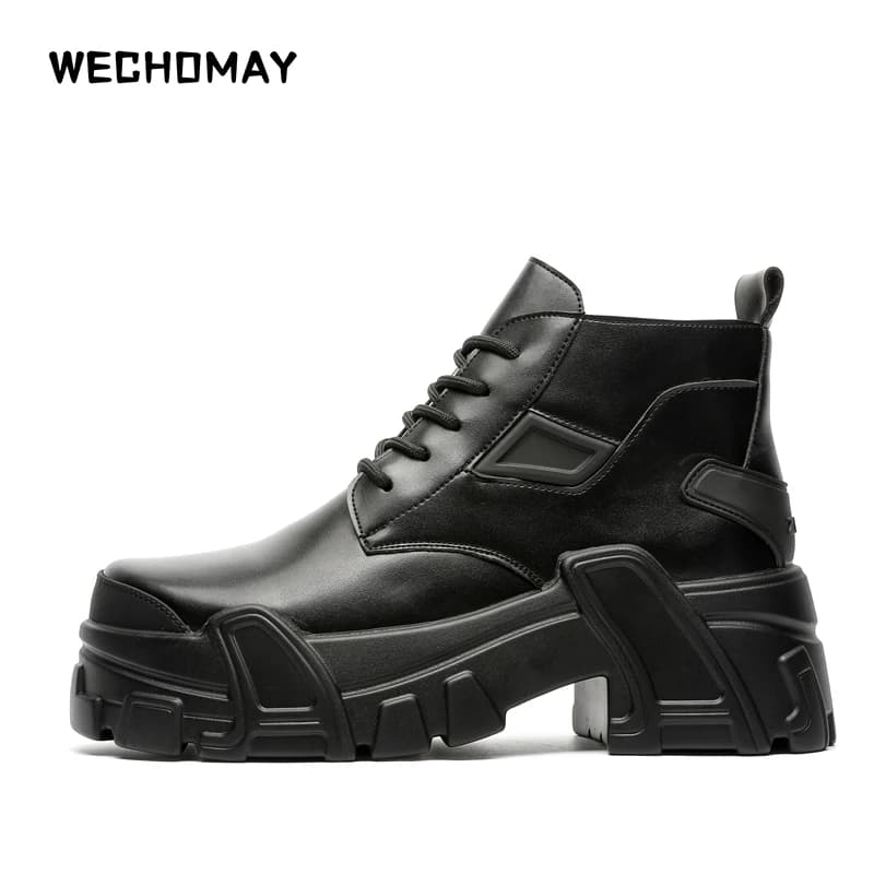 Men Boots 2024 Thick Bottom Mecha Style Brand Comfortable Fashion Boots Leather
