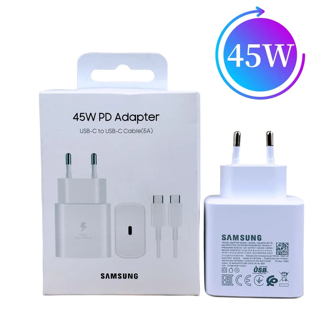 Original Samsung Charger 45W Super Fast Charge Type C Adapter For Galaxy S23 S24 Ultra S20 S22 S21+Z Fold 5 4 3 Flip 5 4 3 Phone