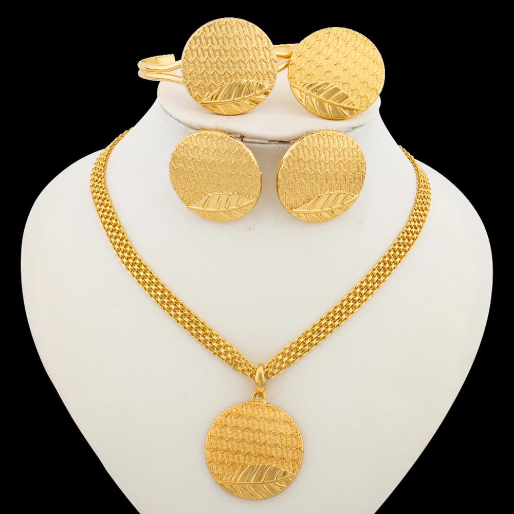 Fashion Women Jewelry Set for Accessories Gold Color Earrings and Ring Bangle Ring Set for Engagement Party Accessories