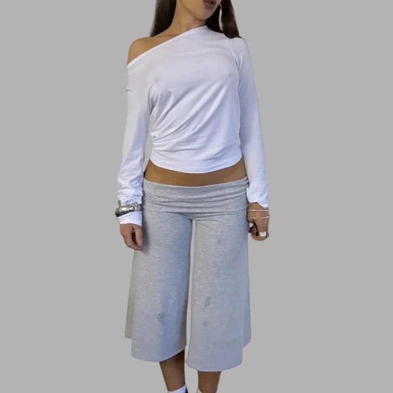 Capri Pants for Women Low Rise Fold Over Capri Yoga Pant Soft Comfy Flowy Wide Leg Capris Culottes Bottoms