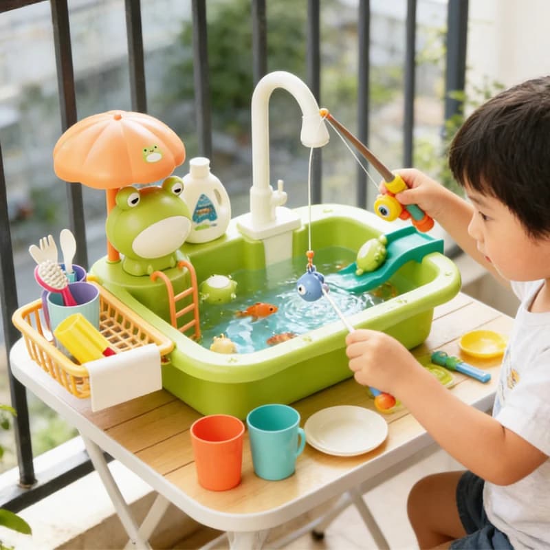 Kids Kitchen Sink Toys Electric Dishwasher Playing Toy With Running Water Pretend Play Food Fishing Toy Role Playing Girls Gifts