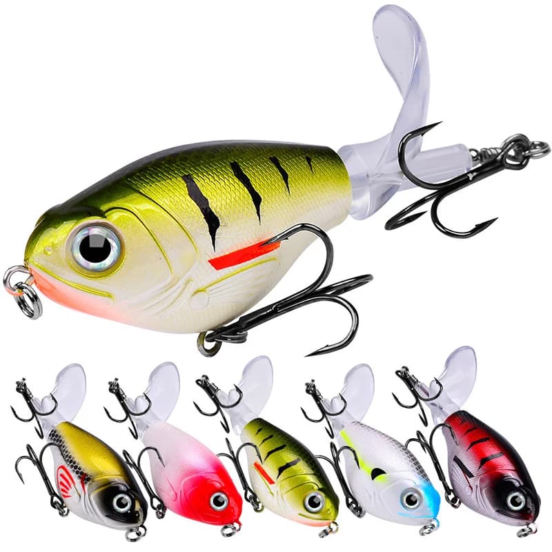 Topwater Fishing Lure Popper Plastic Hard Bait Swimbait Rotating Soft Tail Bass Pike Artificial Fishing Tackle Whopper Plopper