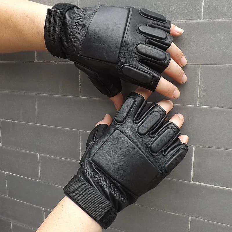 mens leather fingerless gloves Lovers Fingerless Mittens Black Half Finger Outdoor Tactical Mens Leather Driving Gloves