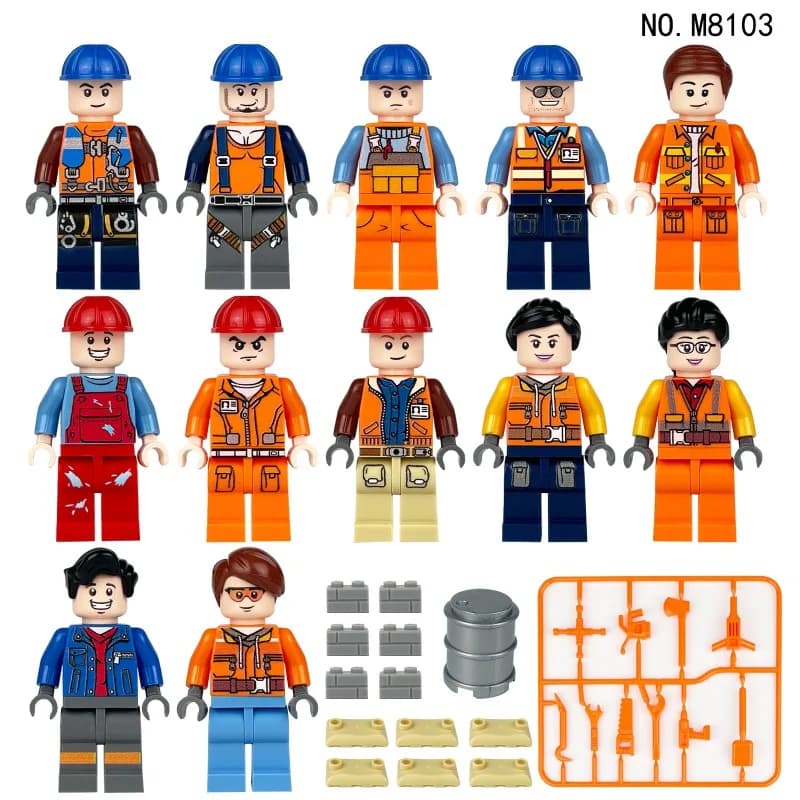 Construction Team 8103 Children Assemble and Decorate Small Gifts Small Particles Toys City Dolls Construction Workers