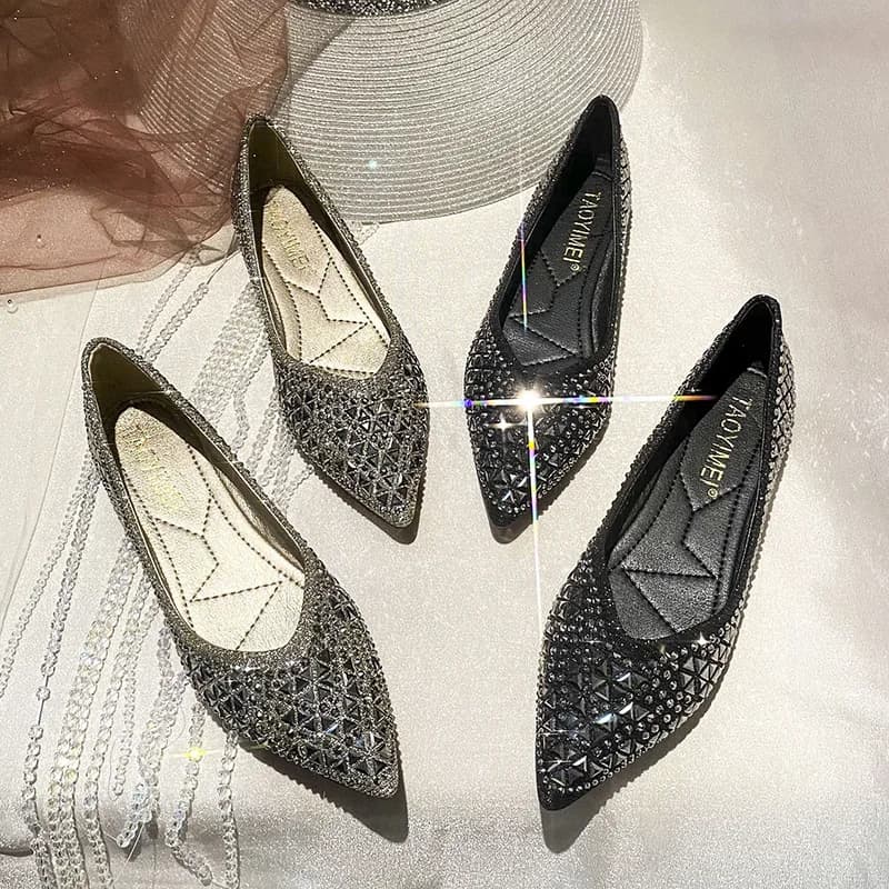 Women's Ballet Flats 2026 New Rhinestones Flat Casual Loafers Female Plus Size 43 Slip on Boat Shoes Chaussure Femme