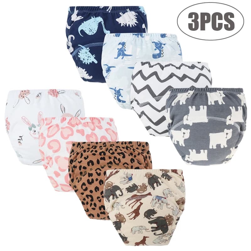 3Pcs Baby Diaper Training Pants for Girls Boys Washable Nappies Infant Cloth Diapers Reusable Kids Underwear Toddler Shorts